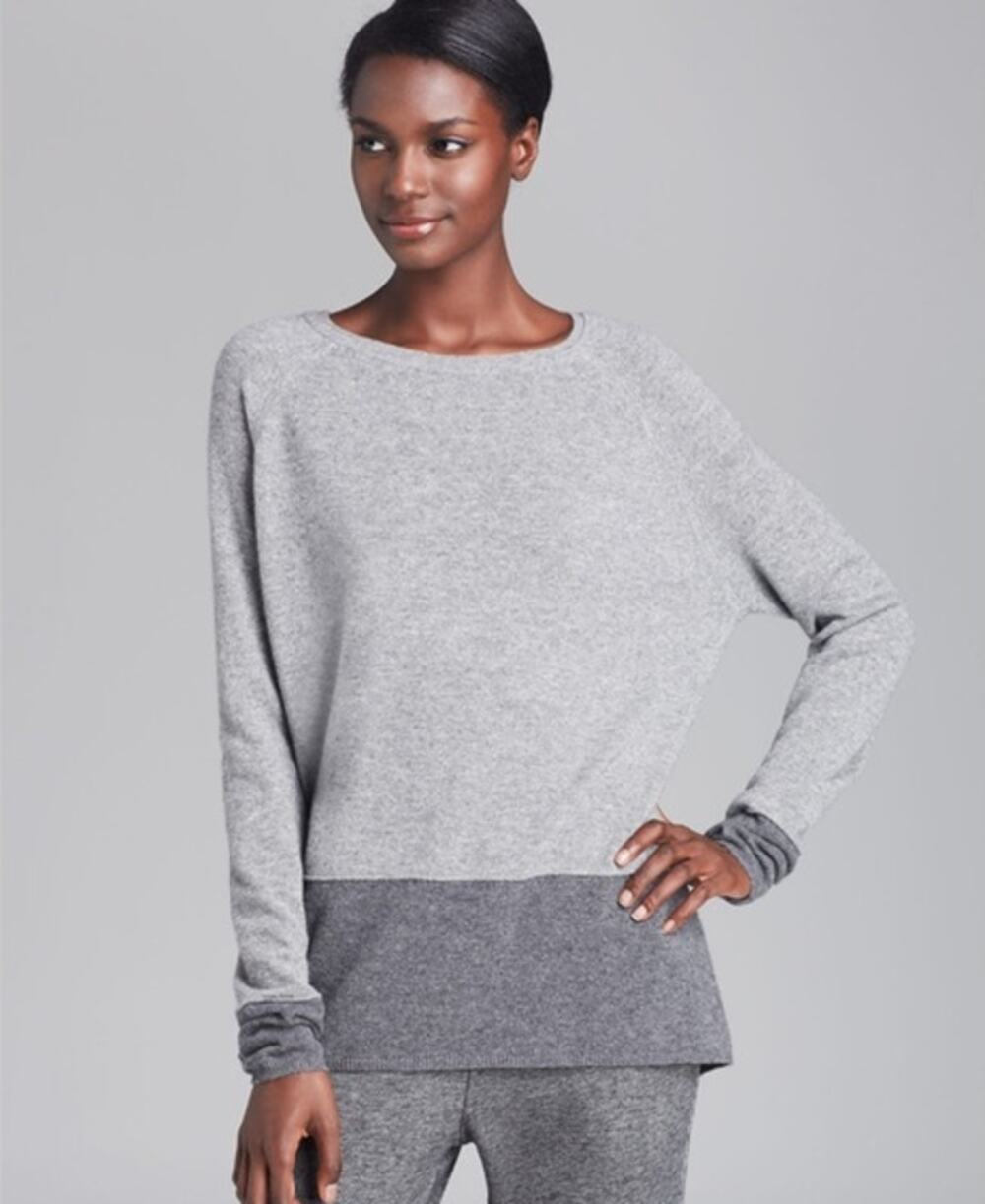 VINCE 100% Cashmere Color Block Crew Neck Sweater Long Sleeve Oversized Gray